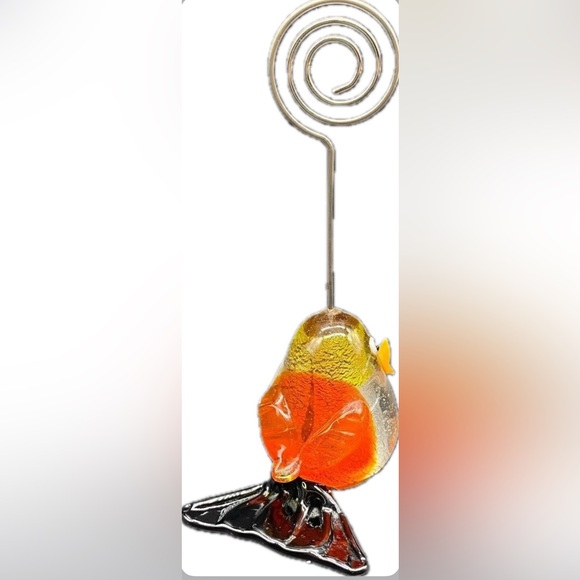 Art Glass Hand Blown Bird Recipe Photo Note Holder Paperweight - Picture 4 of 4